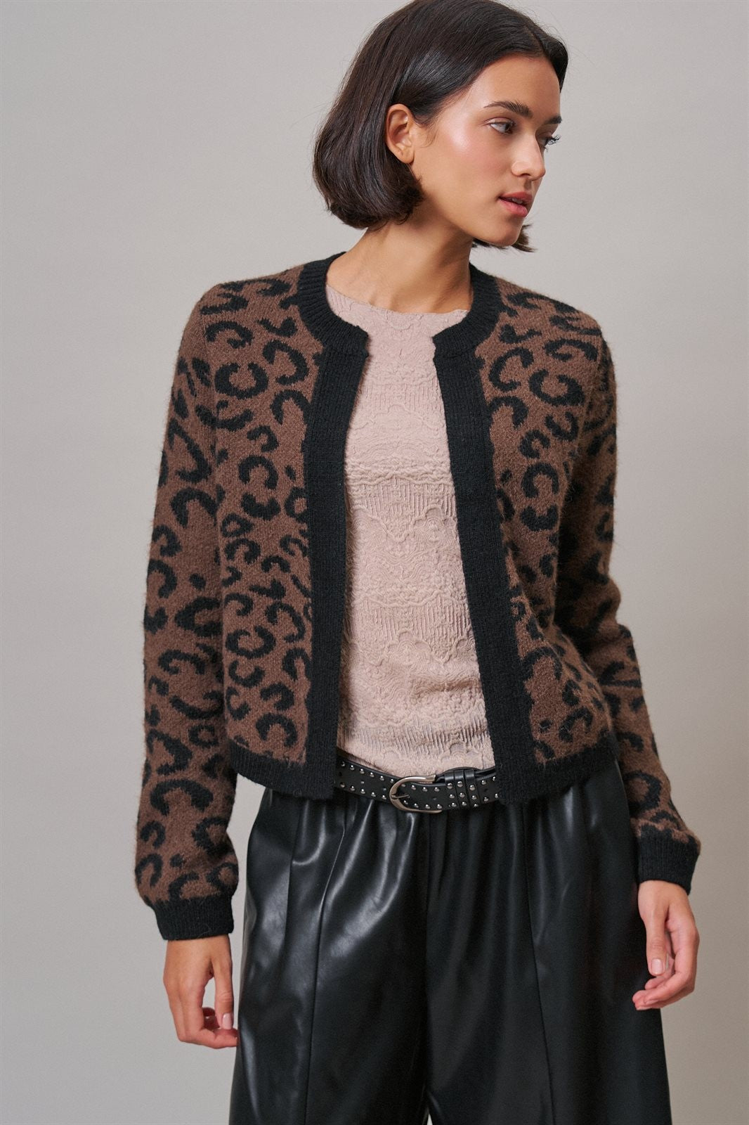 Leopard Print Open-Front Knit Cardigan Sweater in Leopard - Women's Cardigans & Shrugs | Urban Daizy