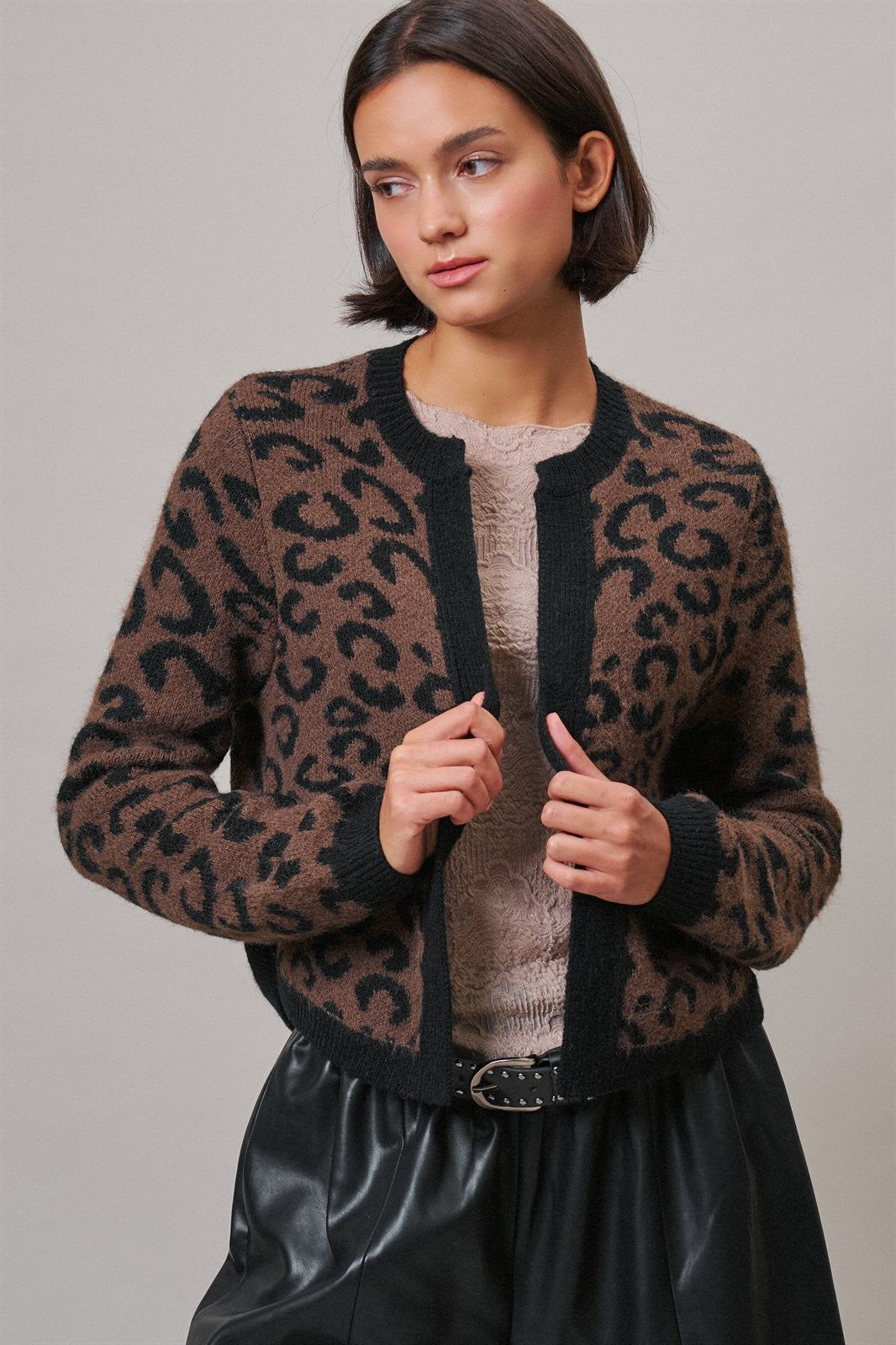 Leopard Print Open-Front Knit Cardigan Sweater in Leopard - Women's Cardigans & Shrugs | Urban Daizy
