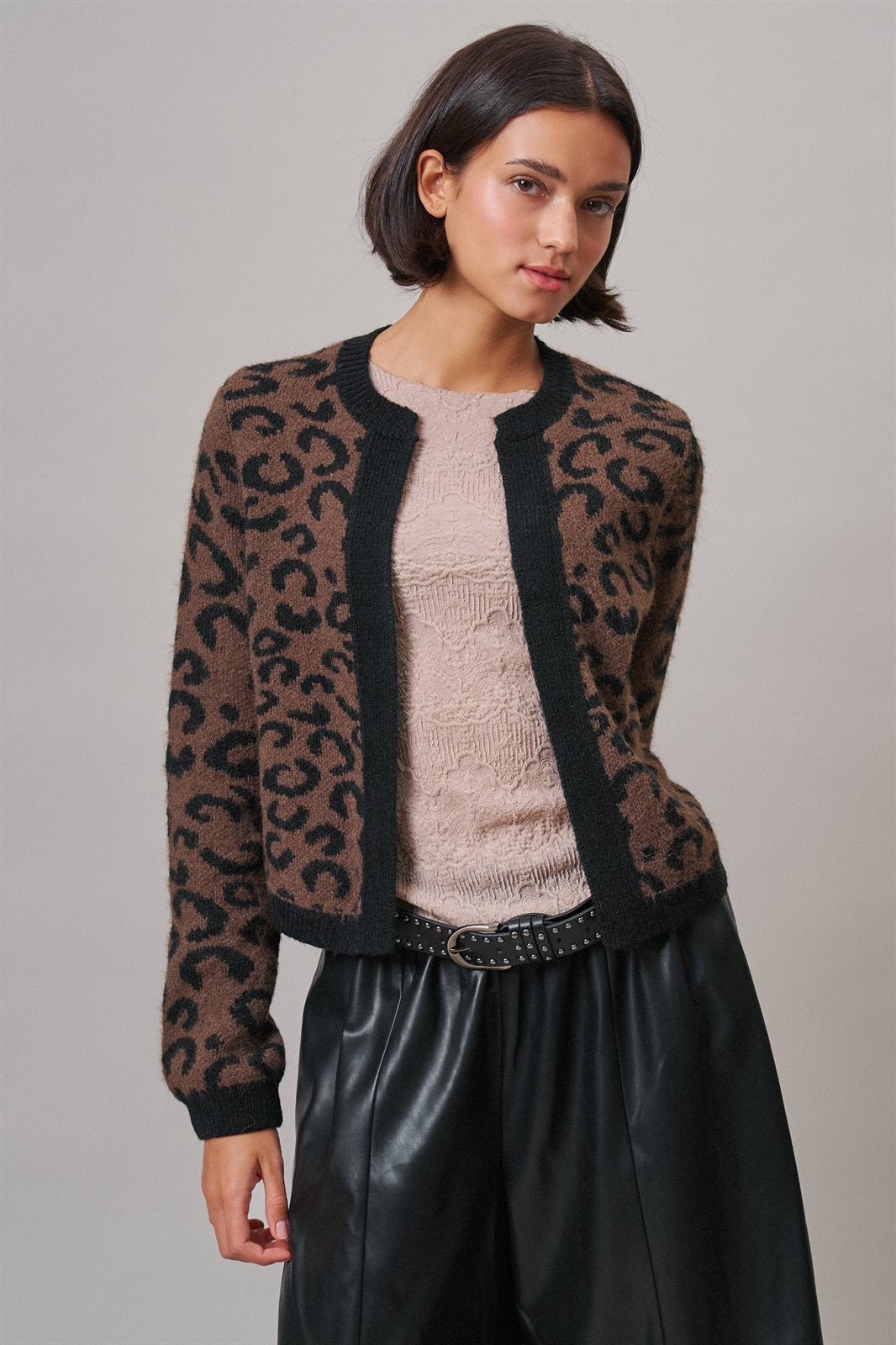 Leopard Print Open-Front Knit Cardigan Sweater in Leopard - Women's Cardigans & Shrugs | Urban Daizy