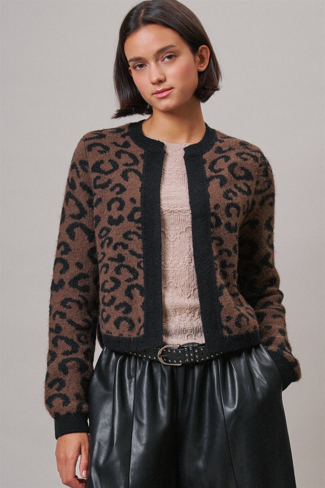 Leopard Print Open-Front Knit Cardigan Sweater in Leopard - Women's Cardigans & Shrugs | Urban Daizy