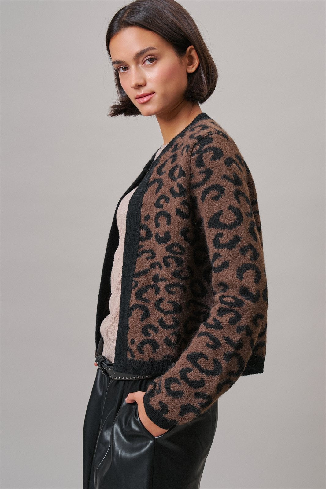 Leopard Print Open-Front Knit Cardigan Sweater in Leopard - Women's Cardigans & Shrugs | Urban Daizy