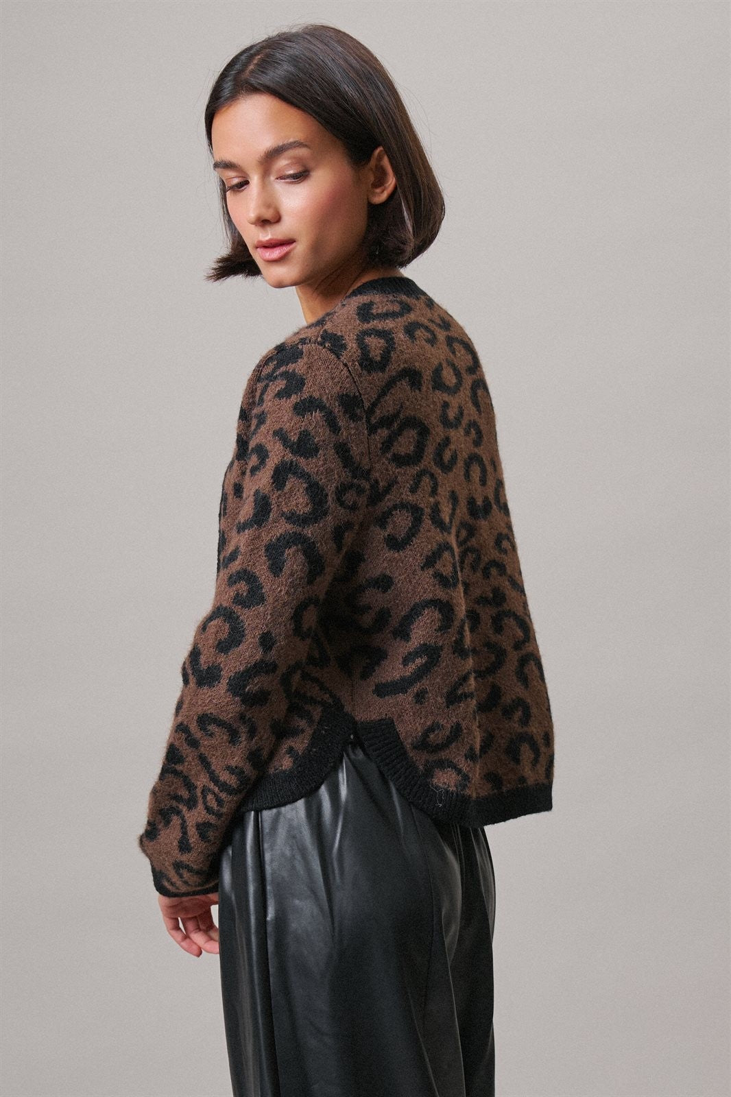 Leopard Print Open-Front Knit Cardigan Sweater in Leopard - Women's Cardigans & Shrugs | Urban Daizy