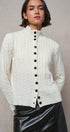 Contrast Button Cable Knit Mock Neck Cardigan in Ivory - Women's Sweaters | Urban Daizy