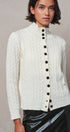 Contrast Button Cable Knit Mock Neck Cardigan in Ivory - Women's Sweaters | Urban Daizy
