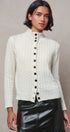 Contrast Button Cable Knit Mock Neck Cardigan in Ivory - Women's Sweaters | Urban Daizy
