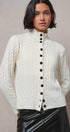 Contrast Button Cable Knit Mock Neck Cardigan in Ivory - Women's Sweaters | Urban Daizy