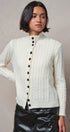 Contrast Button Cable Knit Mock Neck Cardigan in Ivory - Women's Sweaters | Urban Daizy