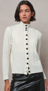 Contrast Button Cable Knit Mock Neck Cardigan in Ivory - Women's Sweaters | Urban Daizy