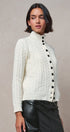 Contrast Button Cable Knit Mock Neck Cardigan in Ivory - Women's Sweaters | Urban Daizy