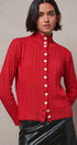 Contrast Button Cable Knit Mock Neck Cardigan in Red - Women's Sweaters | Urban Daizy