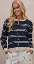 Coastal Contrast Stripe Button-Front Cardigan in Navy - Women's Cardigans & Shrugs | Urban Daizy