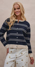 Coastal Contrast Stripe Button-Front Cardigan in Navy - Women's Cardigans & Shrugs | Urban Daizy