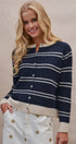 Coastal Contrast Stripe Button-Front Cardigan in Navy - Women's Cardigans & Shrugs | Urban Daizy