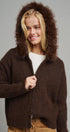 Faux Fur Trim Hooded Zip Up Knit Cardigan in Brown - Women's Cardigans & Shrugs | Urban Daizy