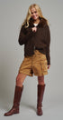Faux Fur Trim Hooded Zip Up Knit Cardigan in Brown - Women's Cardigans & Shrugs | Urban Daizy