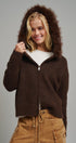 Faux Fur Trim Hooded Zip Up Knit Cardigan in Brown - Women's Cardigans & Shrugs | Urban Daizy