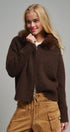 Faux Fur Trim Hooded Zip Up Knit Cardigan in Brown - Women's Cardigans & Shrugs | Urban Daizy