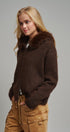 Faux Fur Trim Hooded Zip Up Knit Cardigan in Brown - Women's Cardigans & Shrugs | Urban Daizy