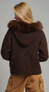 Faux Fur Trim Hooded Zip Up Knit Cardigan in Brown - Women's Cardigans & Shrugs | Urban Daizy