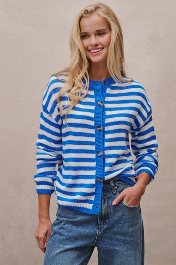 Coastal Breton Stripe Button Cardigan