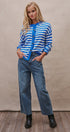 Coastal Breton Stripe Button Cardigan in Ivory Blue - Women's Cardigans & Shrugs | Urban Daizy