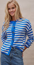 Coastal Breton Stripe Button Cardigan in Ivory Blue - Women's Cardigans & Shrugs | Urban Daizy