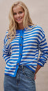 Coastal Breton Stripe Button Cardigan in Ivory Blue - Women's Cardigans & Shrugs | Urban Daizy
