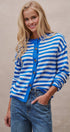 Coastal Breton Stripe Button Cardigan in Ivory Blue - Women's Cardigans & Shrugs | Urban Daizy