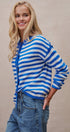Coastal Breton Stripe Button Cardigan in Ivory Blue - Women's Cardigans & Shrugs | Urban Daizy