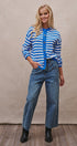Coastal Breton Stripe Button Cardigan in Ivory Blue - Women's Cardigans & Shrugs | Urban Daizy