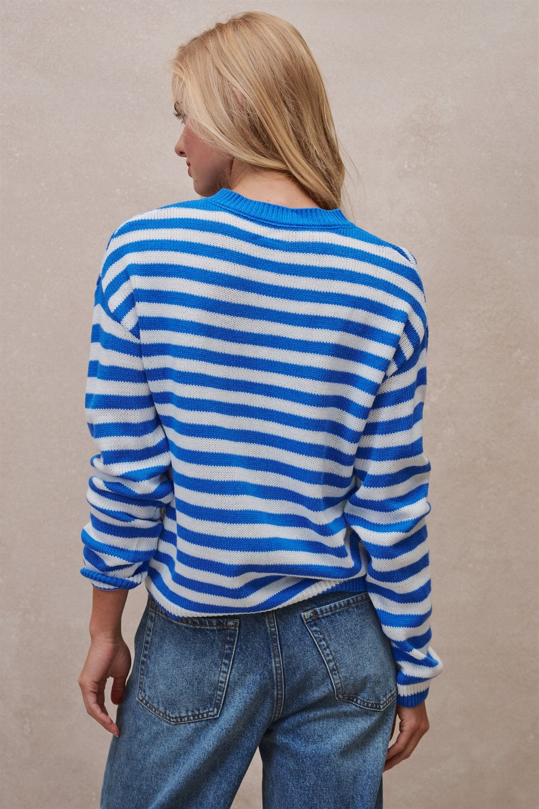Coastal Breton Stripe Button Cardigan in Ivory Blue - Women's Cardigans & Shrugs | Urban Daizy