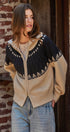 Alpine Fair Isle Zip-Up Cardigan in Ivory Navy - Women's Cardigans & Shrugs | Urban Daizy