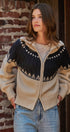Alpine Fair Isle Zip-Up Cardigan in Ivory Navy - Women's Cardigans & Shrugs | Urban Daizy