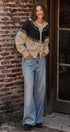 Alpine Fair Isle Zip-Up Cardigan in Ivory Navy - Women's Cardigans & Shrugs | Urban Daizy