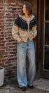 Alpine Fair Isle Zip-Up Cardigan in Ivory Navy - Women's Cardigans & Shrugs | Urban Daizy