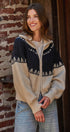 Alpine Fair Isle Zip-Up Cardigan in Ivory Navy - Women's Cardigans & Shrugs | Urban Daizy