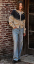 Alpine Fair Isle Zip-Up Cardigan in Ivory Navy - Women's Cardigans & Shrugs | Urban Daizy