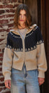 Alpine Fair Isle Zip-Up Cardigan in Ivory Navy - Women's Cardigans & Shrugs | Urban Daizy
