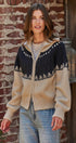 Alpine Fair Isle Zip-Up Cardigan in Ivory Navy - Women's Cardigans & Shrugs | Urban Daizy