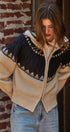 Alpine Fair Isle Zip-Up Cardigan in Ivory Navy - Women's Cardigans & Shrugs | Urban Daizy
