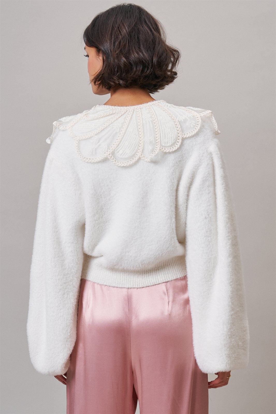Storybook Lace Collar Knit Cardigan in Ivory - Women's Cardigans & Shrugs | Urban Daizy