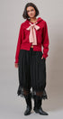 Contrast Bow Tie Knit Hoodie Zip-Up Sweater in Red Pink - Women's Cardigans & Shrugs | Urban Daizy