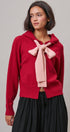 Contrast Bow Tie Knit Hoodie Zip-Up Sweater in Red Pink - Women's Cardigans & Shrugs | Urban Daizy