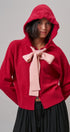 Contrast Bow Tie Knit Hoodie Zip-Up Sweater in Red Pink - Women's Cardigans & Shrugs | Urban Daizy