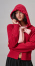 Contrast Bow Tie Knit Hoodie Zip-Up Sweater in Red Pink - Women's Cardigans & Shrugs | Urban Daizy