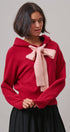 Contrast Bow Tie Knit Hoodie Zip-Up Sweater in Red Pink - Women's Cardigans & Shrugs | Urban Daizy