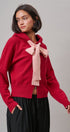 Contrast Bow Tie Knit Hoodie Zip-Up Sweater in Red Pink - Women's Cardigans & Shrugs | Urban Daizy