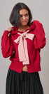 Contrast Bow Tie Knit Hoodie Zip-Up Sweater in Red Pink - Women's Cardigans & Shrugs | Urban Daizy
