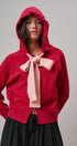 Contrast Bow Tie Knit Hoodie Zip-Up Sweater in Red Pink - Women's Cardigans & Shrugs | Urban Daizy