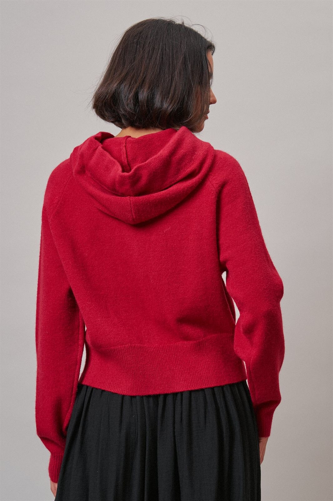 Contrast Bow Tie Knit Hoodie Zip-Up Sweater in Red Pink - Women's Cardigans & Shrugs | Urban Daizy